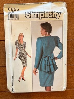 Simplicity 8855 Vintage 80s Peplum Dress Pattern